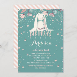 Invitación Conejito y flores blancos el | rosado y cumpleaños