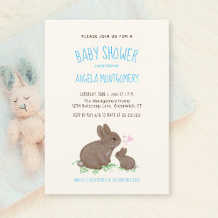 Invitación Conejitos adorables del bosque con corazones para 