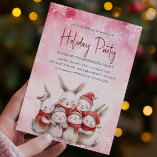 Invitación Conejitos con invitativa de fiesta de feriado rosa