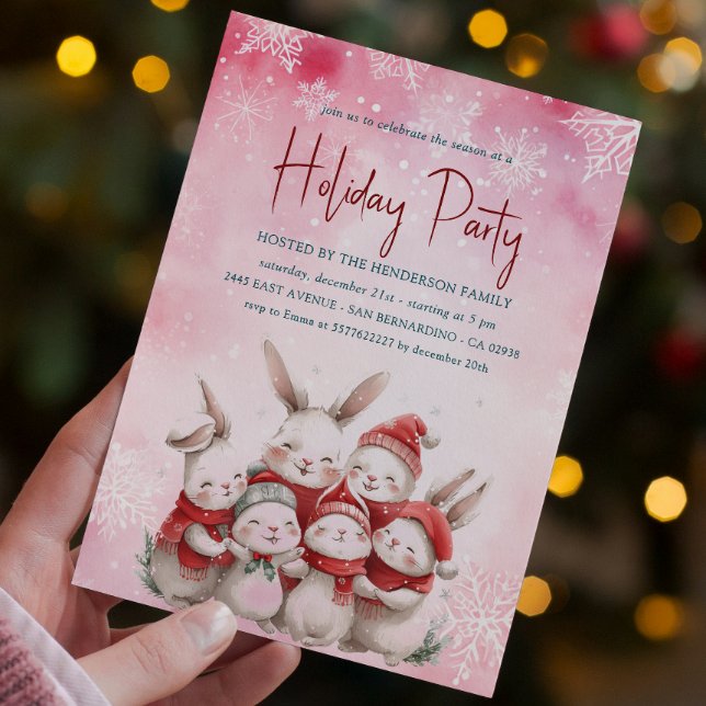 Invitación Conejitos con invitativa de fiesta de feriado rosa (Subido por el creador)