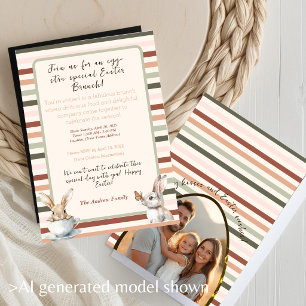 Invitación Conejitos de Pascua a rayas con foto personalizada