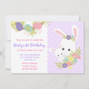 Invitación Conejitos de Pascua Lindos Huevos Flores Cumpleaño