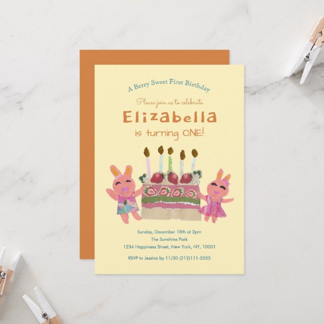 Invitación Conejitos Dulces Amarillos Cumpleaños Uno (Anverso/Reverso In Situ)