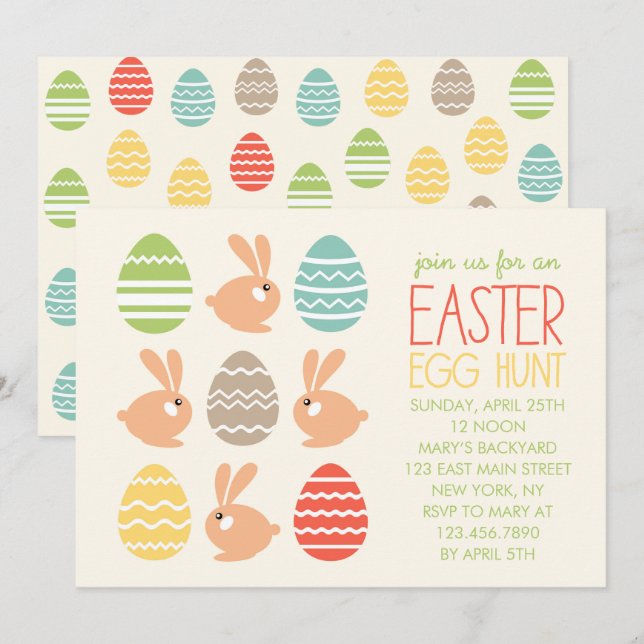 Invitación Conejitos y fiesta de los huevos de Pascua invitad (Anverso / Reverso)