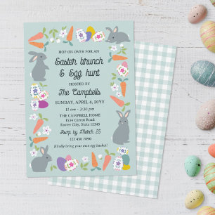 Invitación Conejitos Zanahorias Brunch de Pascua y búsqueda d