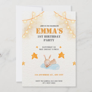 Invitación Conejo acuarela de conejo de primer cumpleaños