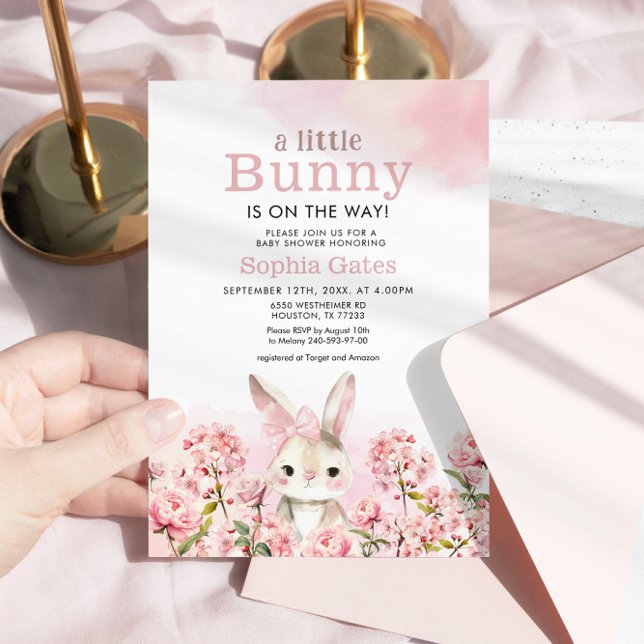 Invitación Conejo acuarela está en el camino de Baby Shower (Subido por el creador)