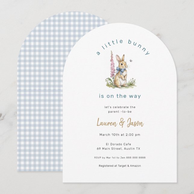Invitación Conejo acuarela Little Bunny Niño (Anverso / Reverso)