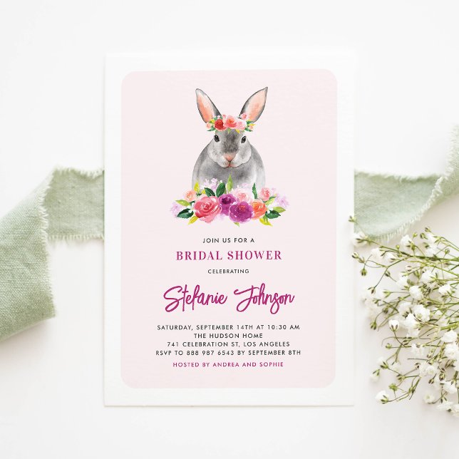 Invitación Conejo acuarela y ducha de flores púrpura (Subido por el creador)