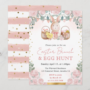 Invitación Conejo acuático y flores de primavera Pascua