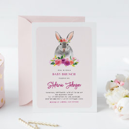 Invitación Conejo acuático y morado de flores de bebé Brunch