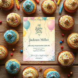 Invitación Conejo adorable con Personalizable de globo Cumple