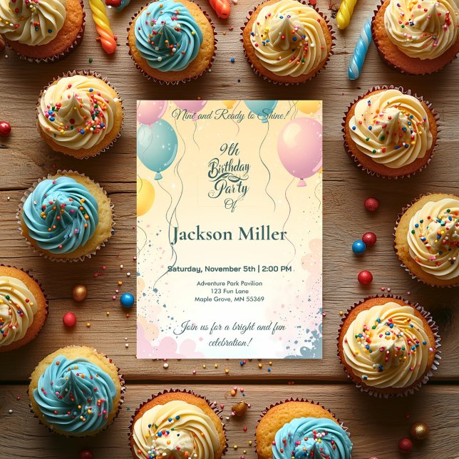 Invitación Conejo adorable con Personalizable de globo Cumple (Subido por el creador)