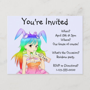 Invitación Conejo arcoiris Chica Anime