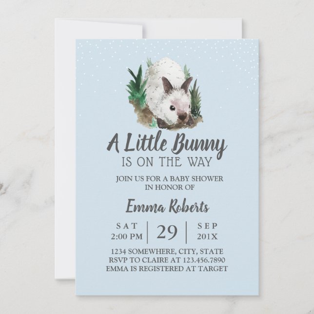 Invitación Conejo Baby Shower Cute Bunny Mint Blue (Anverso)