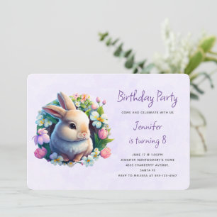 Invitación Conejo Bebé en Cumpleaños de Flores de Primavera