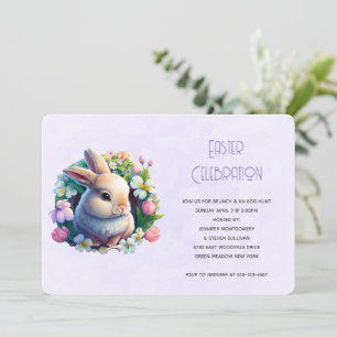 Invitación Conejo bebé en flores de primavera Pascua