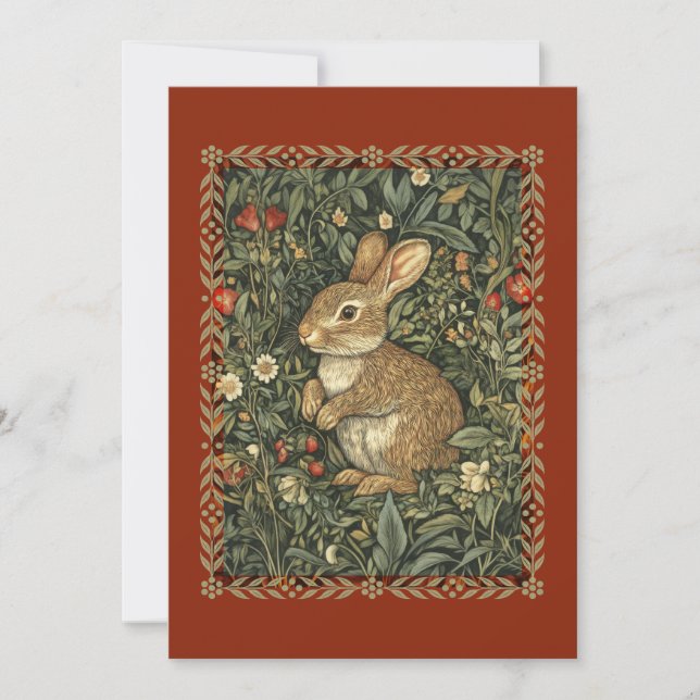 Invitación Conejo Bebé en un Jardín al Estilo de William Morr (Anverso)