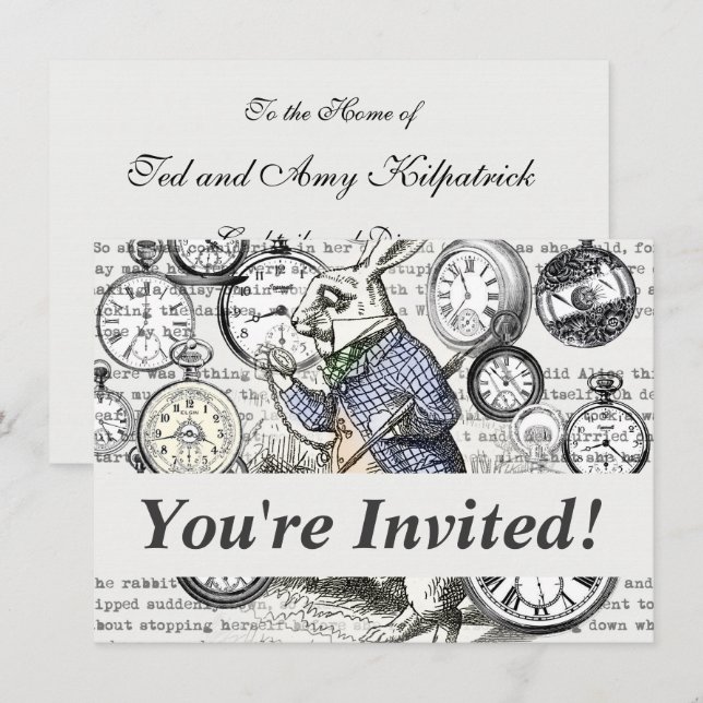 Invitación Conejo Blanco Alice en el País de las Maravillas R (Anverso / Reverso)