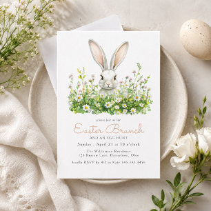 Invitación Conejo blanco y brunch floral de Pascua y búsqueda