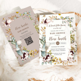 Invitación Conejo Bunny Botánico Vintage QR Baby Shower