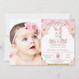Invitación Conejo Bunny Rosa Dulce Cumpleaños 1er 2do 3er Fot
