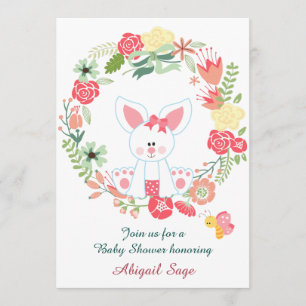 Invitación Conejo Chica y Baby Shower de flor