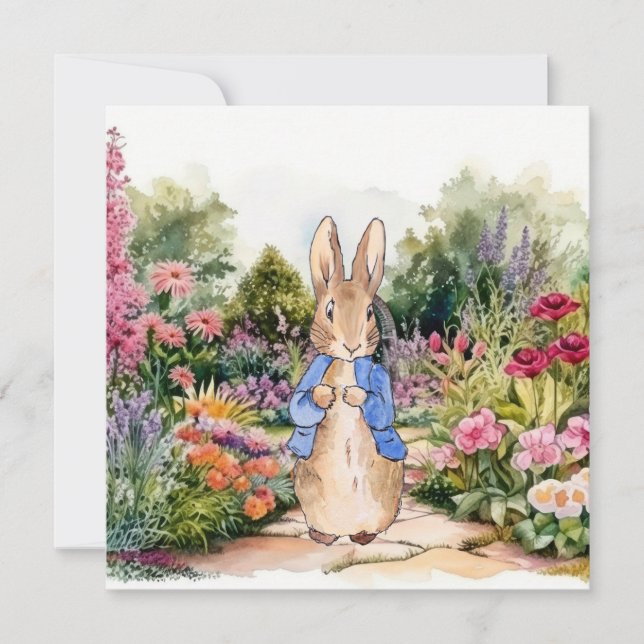 Invitación Conejo clásico con chaqueta azul (Anverso)