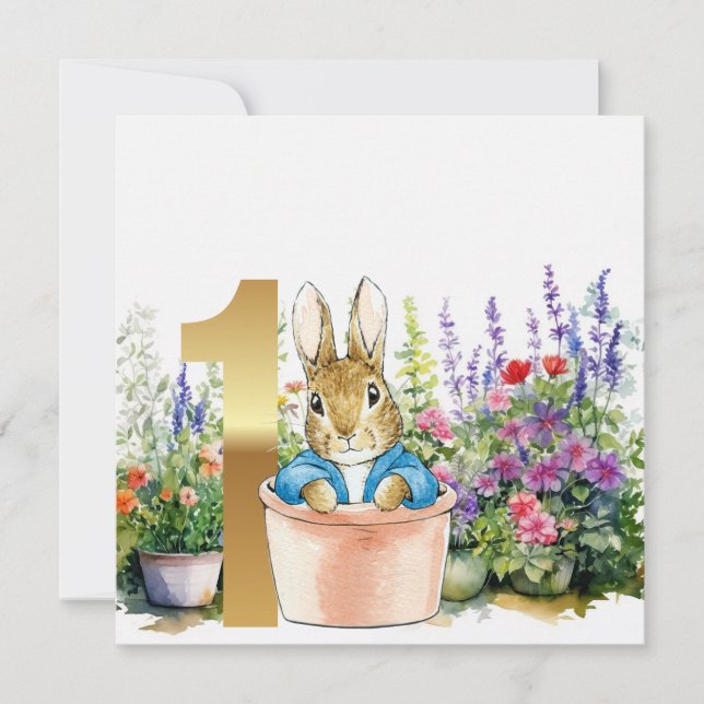 Invitación Conejo clásico Cumpleaños primero (Anverso)