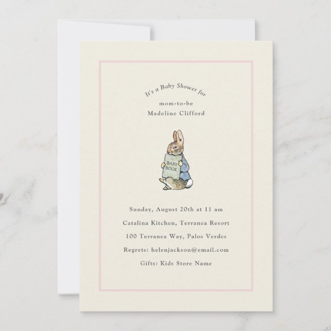 Invitación Conejo clásico de cuento de hadas rosa para baby s (Anverso)