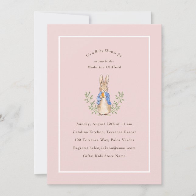 Invitación Conejo Clásico de Cuento de Hadas Rosa para Baby S (Anverso)