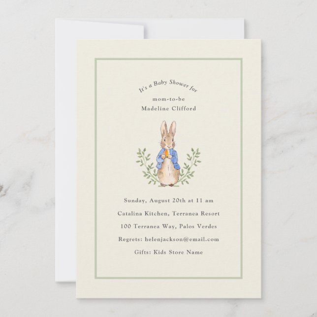 Invitación Conejo clásico de cuento de hadas Sage Baby Shower (Anverso)