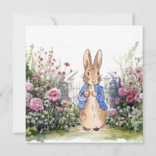 Invitación Conejo clásico en su jardín de flores
