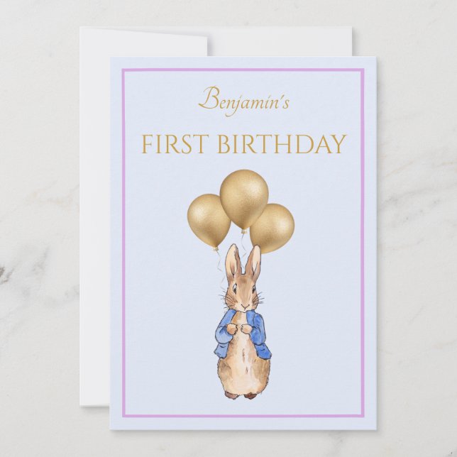 Invitación Conejo Clásico Primer Cumpleaños (Anverso)