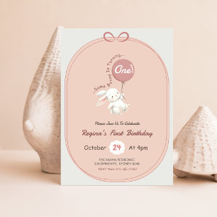 Invitación Conejo con lazo rosa conejo lindo cumpleaños 1