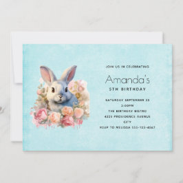 Invitación Conejo con una guirnalda de rosas Cumpleaños lindo