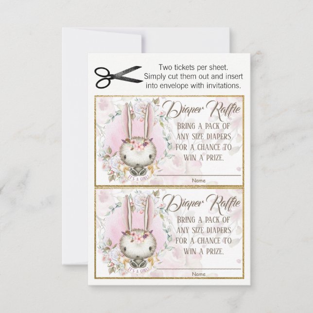 Invitación Conejo conejo bebé niña Diaper Raffle Entradas (Anverso)