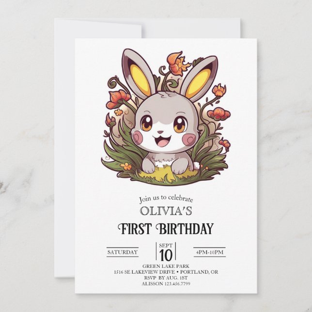 Invitación Conejo Conejo Conejo 1er Cumpleaños Digital (Anverso)