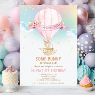 Invitación Conejo Conejo Conejo Aire Caliente Balón Primer Cu