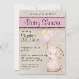 Invitación Conejo conejo conejo con globos Baby Shower