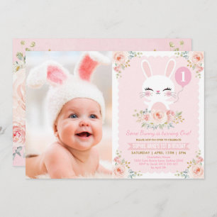 Invitación Conejo conejo conejo conejo floral rosado Primer c