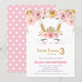 Invitación Conejo conejo conejo de conejito con floral rosa t