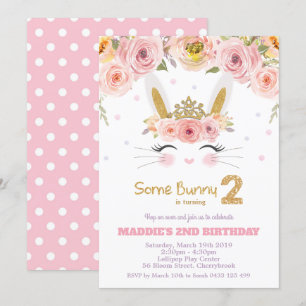 Invitación Conejo conejo conejo de conejo con floral rosa seg