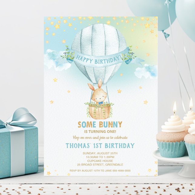 Invitación Conejo Conejo Conejo Globo de Aire Caliente Primer (Subido por el creador)