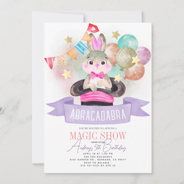 Invitación Conejo Conejo Conejo Magicista Espectáculo Mágico  (Anverso)