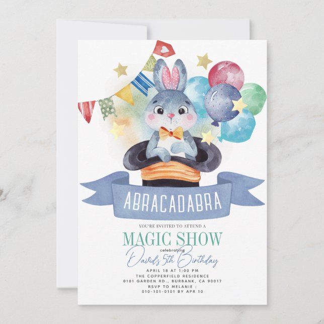 Invitación Conejo Conejo Conejo Magicista Espectáculo Mágico  (Anverso)