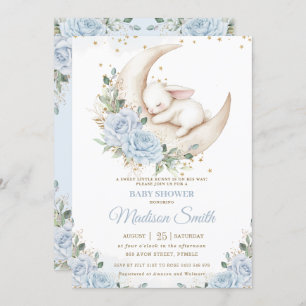 Invitación Conejo Conejo Conejo Moon Soft Blue Floral Boy Bab