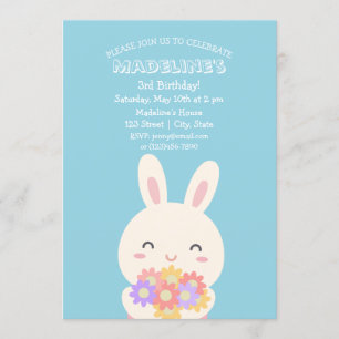 Invitación Conejo conejo conejo y flores kawaii cumpleaños de