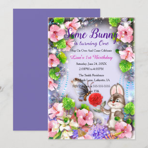Invitación Conejo conejo conejo y mariposa primer cumpleaños