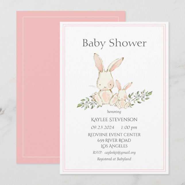 Invitación Conejo conejo conejos rosado moderno Baby Shower (Anverso / Reverso)